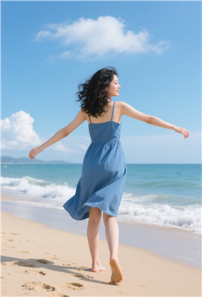 夏日海边沙滩美女背影写真摄影图片